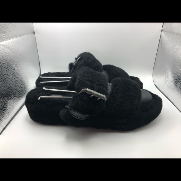 Ugg black double strap shearling slippers size womens 8 - Picture 2 of 9